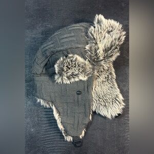 Gray Knit Trapper Hat with Faux Fur hi-tec